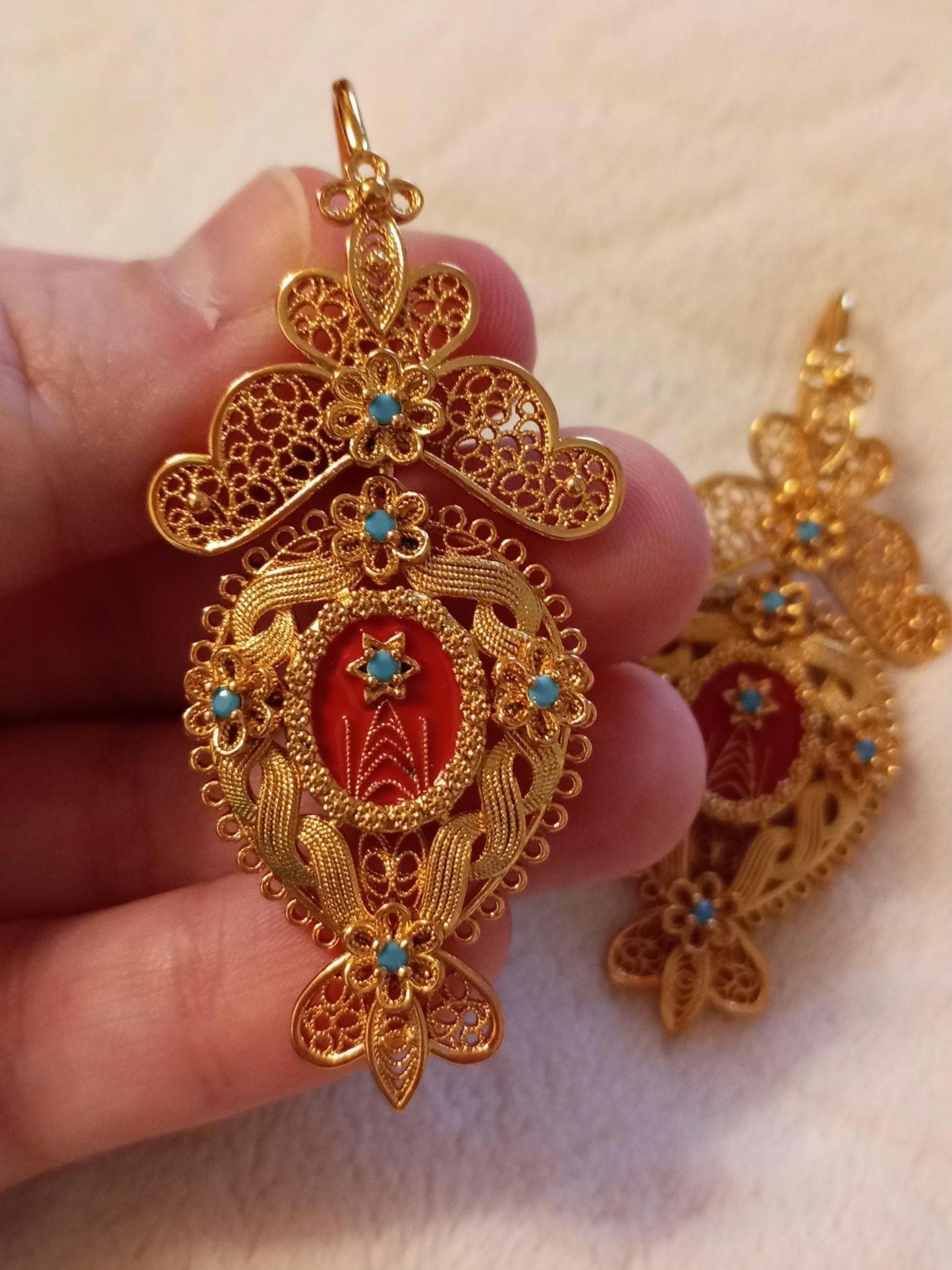 Portuguese Filigree 24Kt Goldfilled Reliquary Earrings