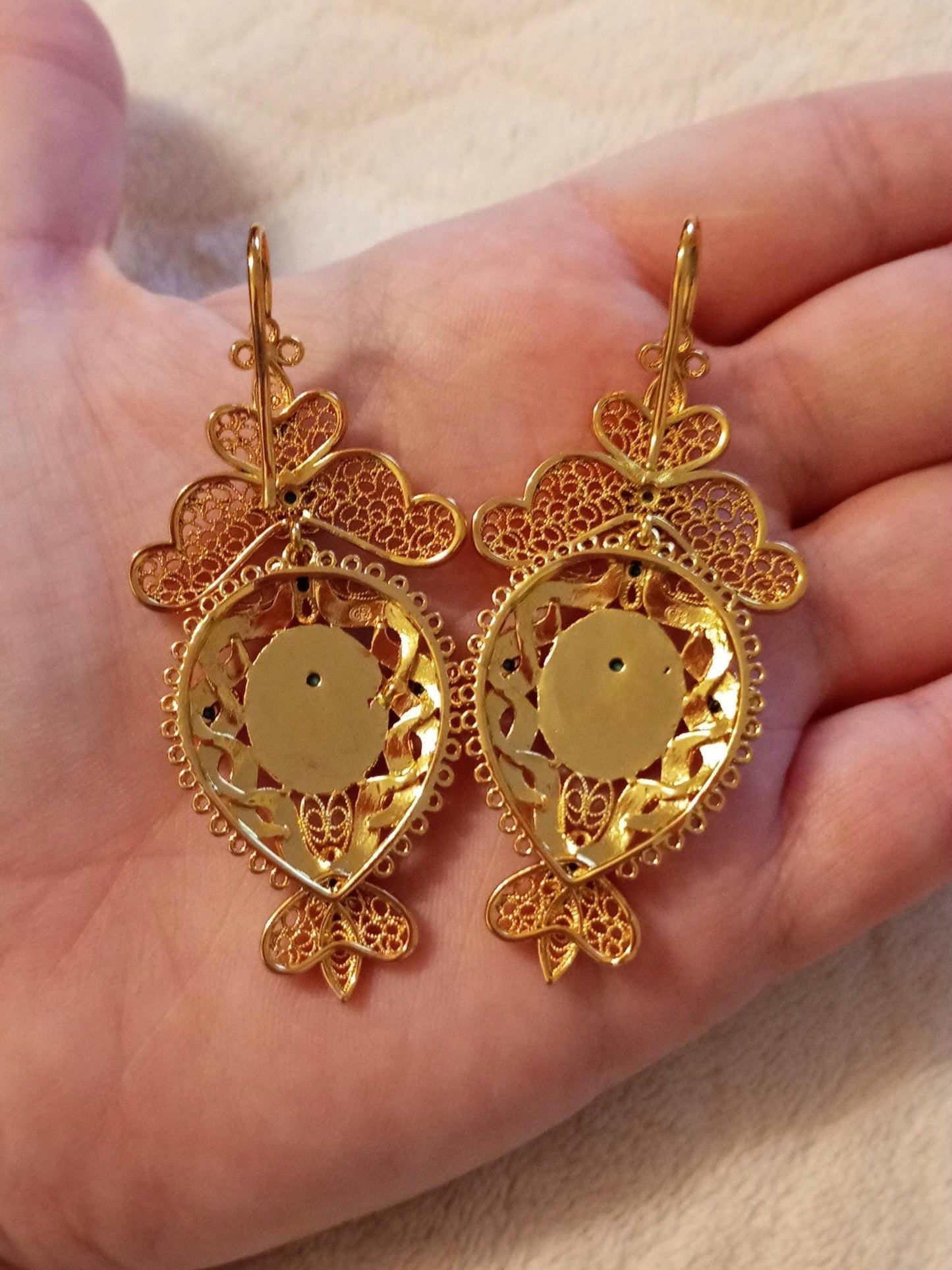 Portuguese Filigree 24Kt Goldfilled Reliquary Earrings