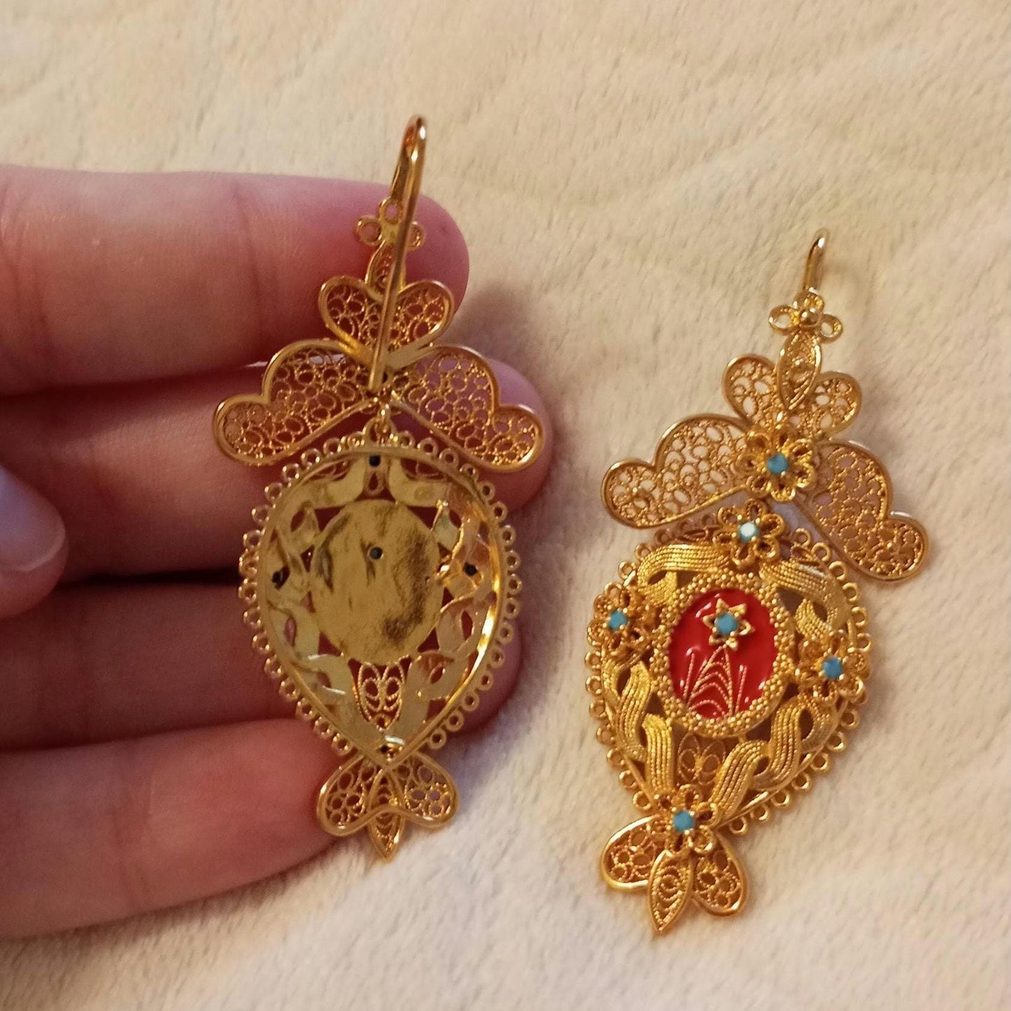 Portuguese Filigree 24Kt Goldfilled Reliquary Earrings