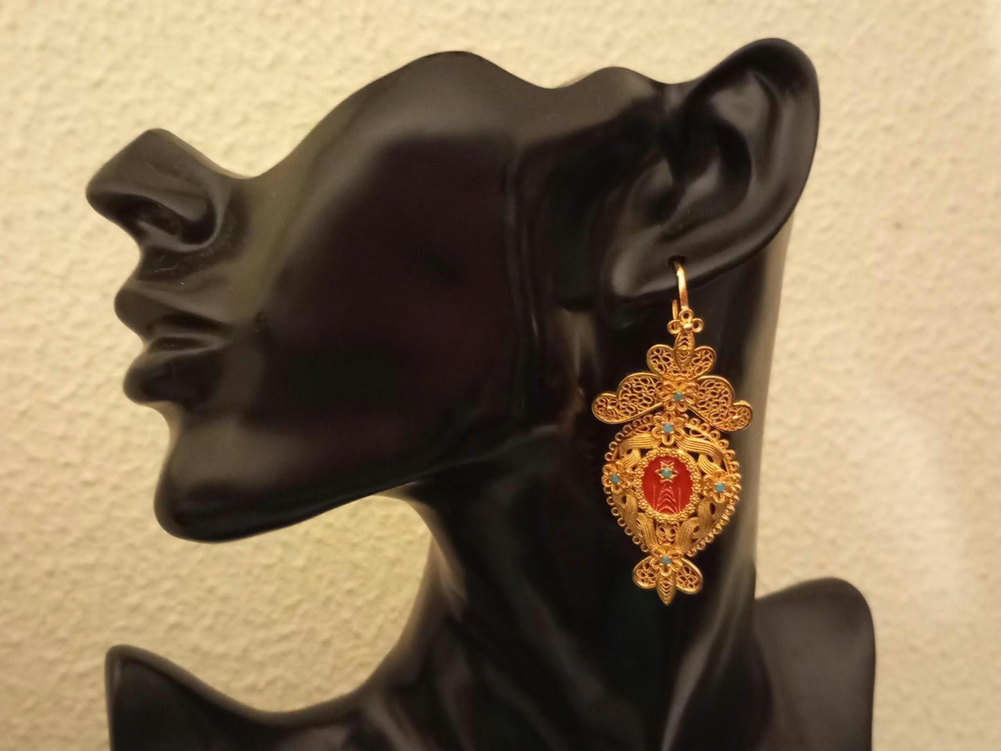 Portuguese Filigree 24Kt Goldfilled Reliquary Earrings