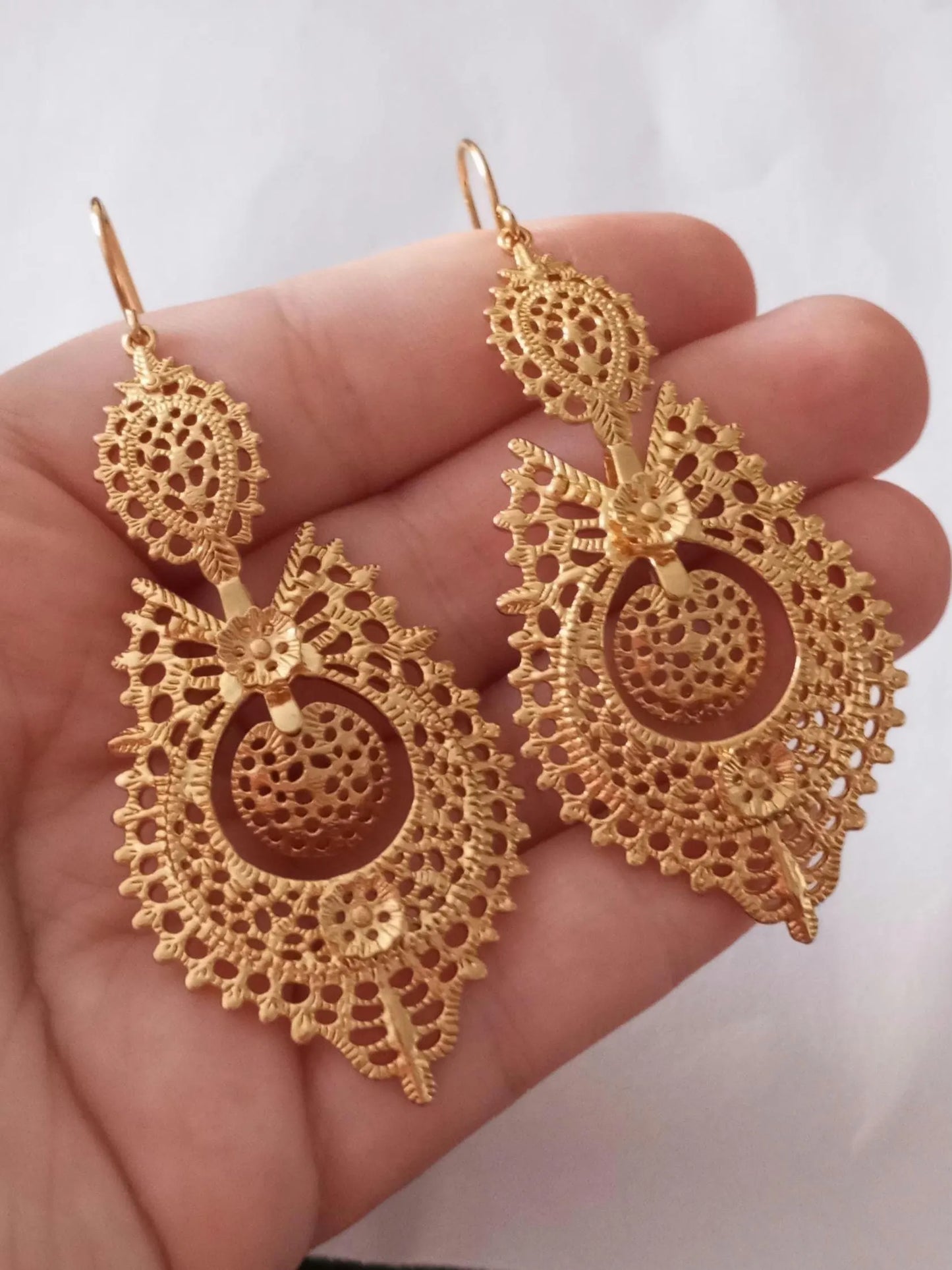 24KT Goldfilled Portuguese Queen Maxi Filigree Earring Handmade