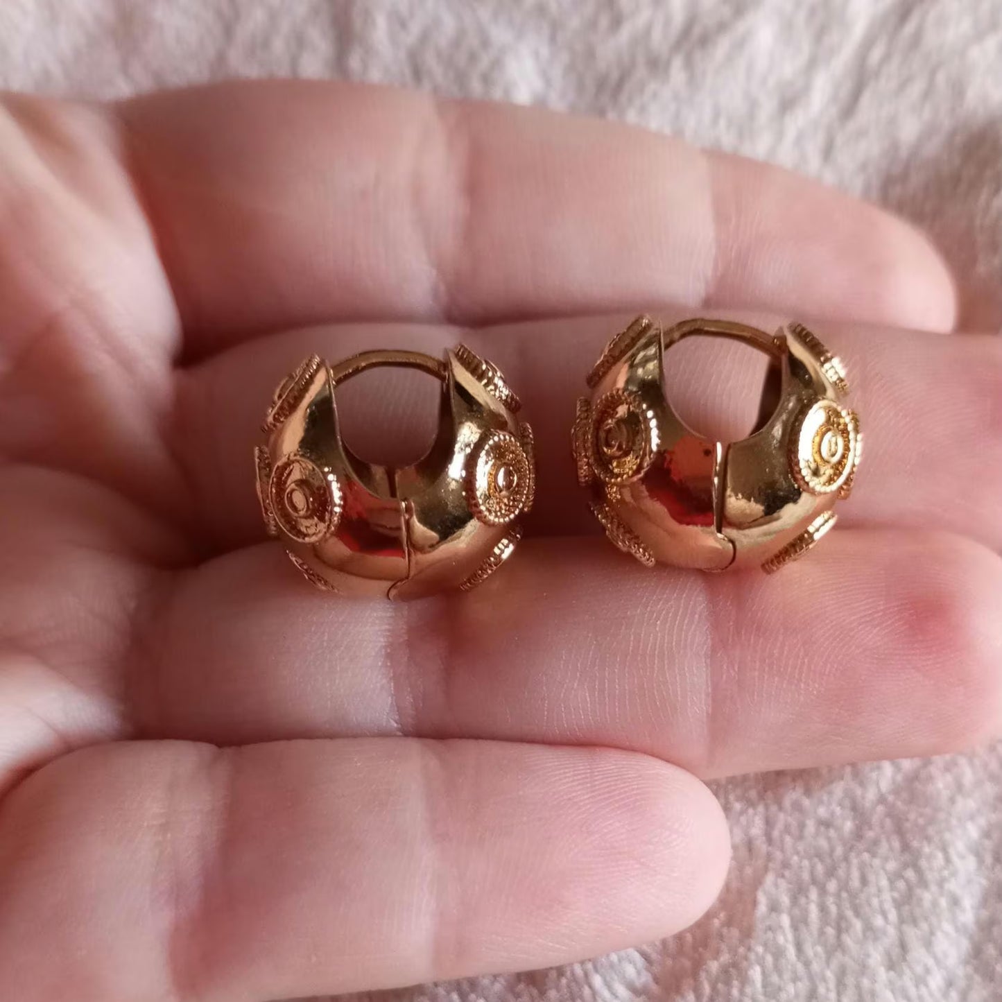24 Carats Goldfilled Bead of Viana Portuguese Earring Clip-On Stainless Steel Filigree