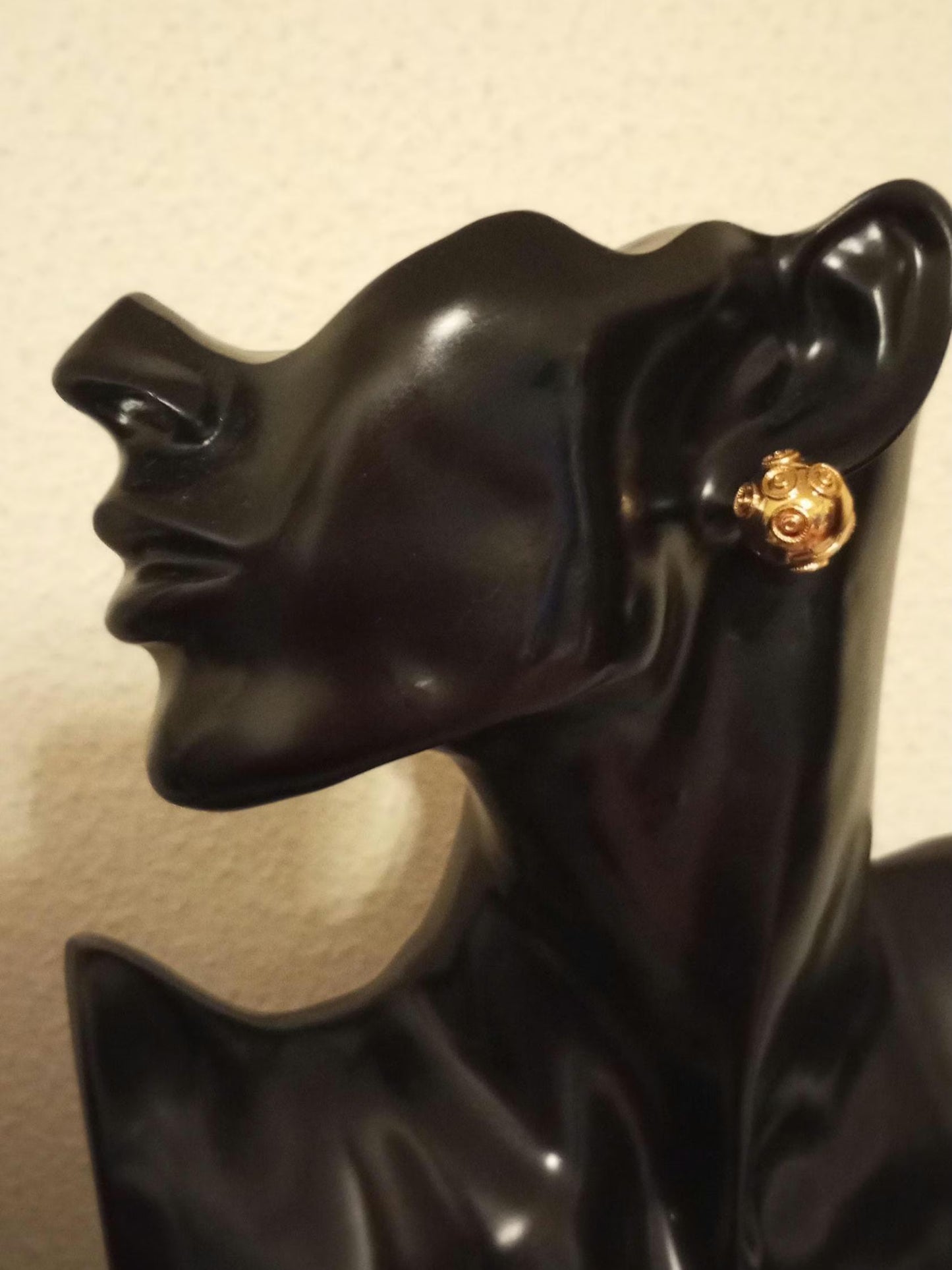 24 Carats Goldfilled Bead of Viana Portuguese Earring Clip-On Stainless Steel Filigree