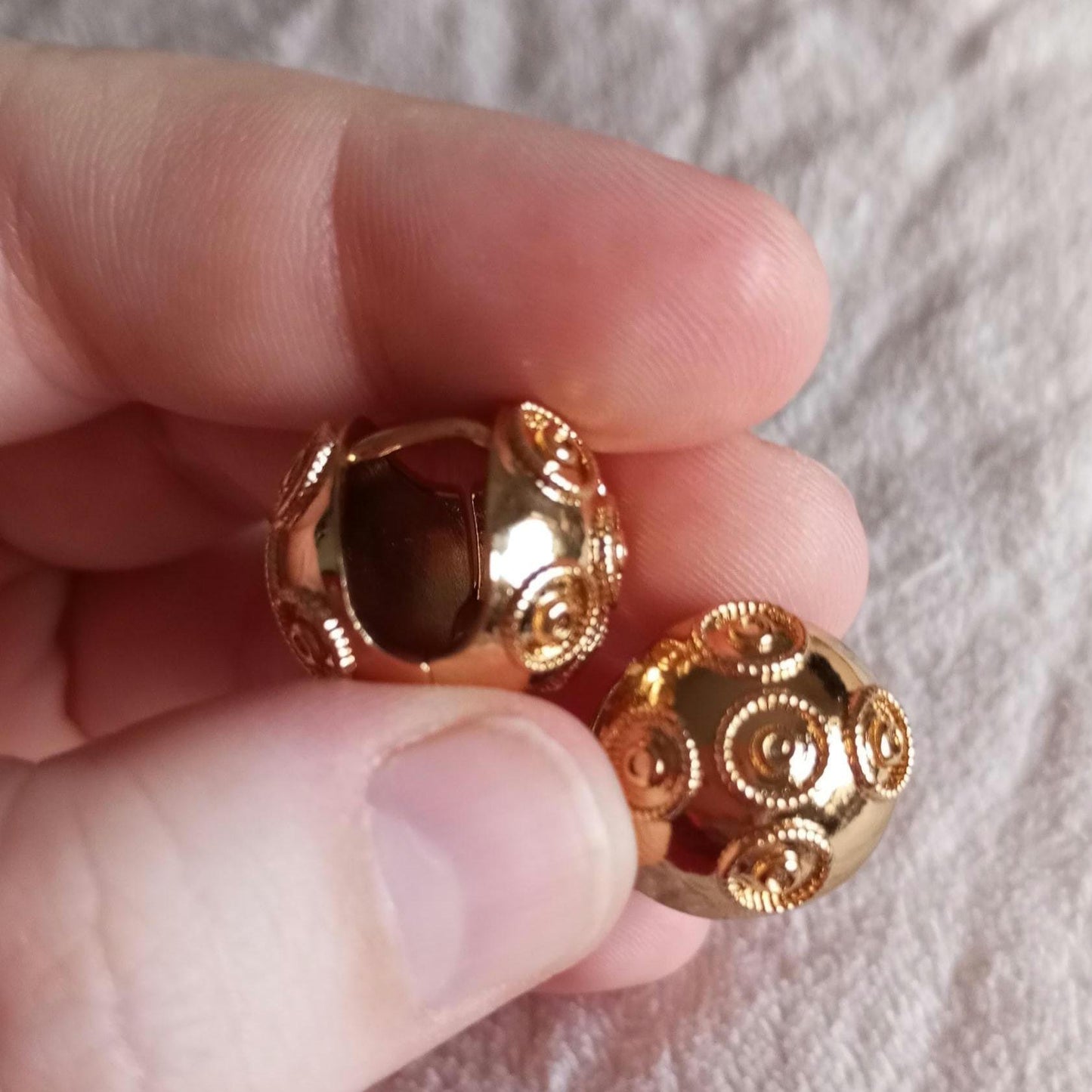 24 Carats Goldfilled Bead of Viana Portuguese Earring Clip-On Stainless Steel Filigree
