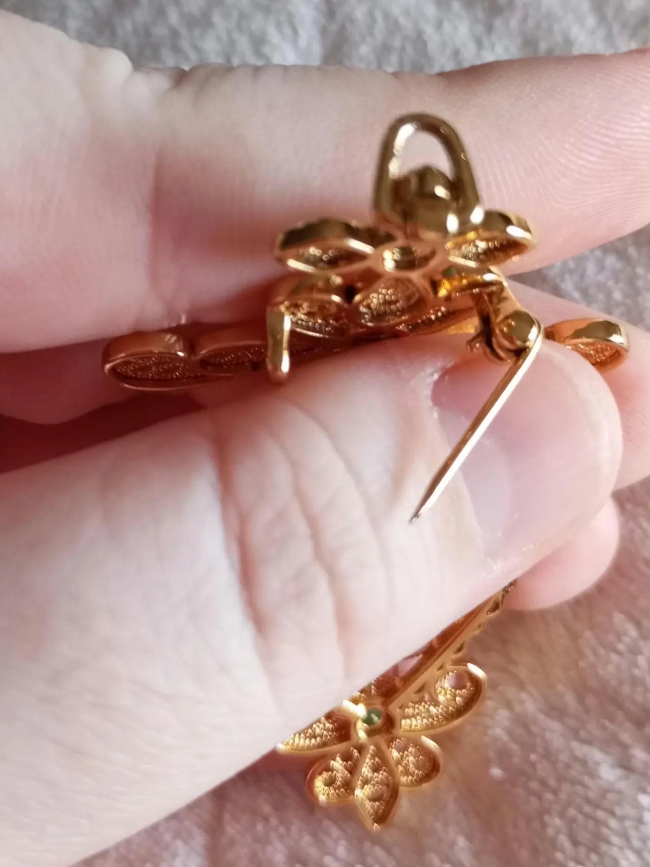 24Kt Filigree Pendant Religious Reliquary Brooch Maxi Size Gold filled