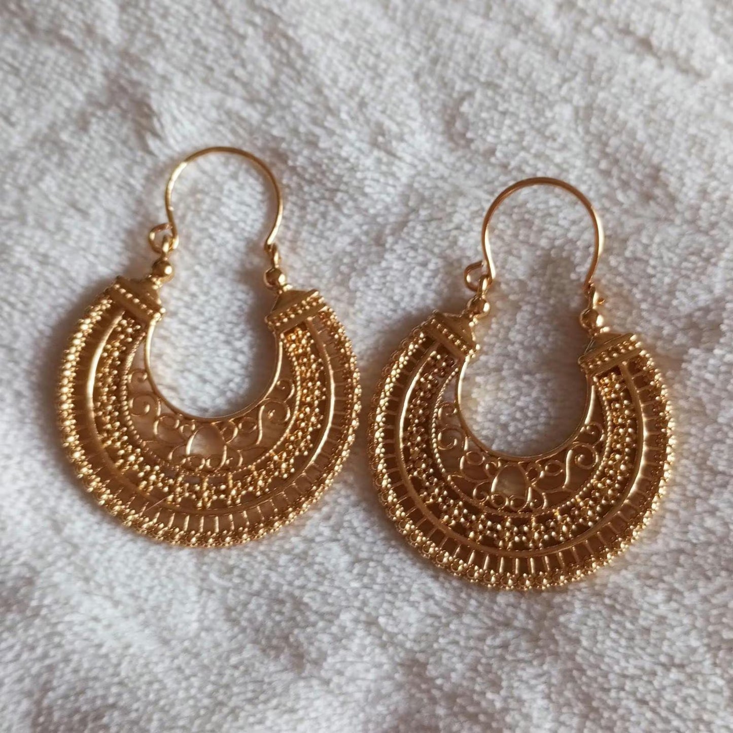Portuguese Filigree Hoop Earrings in 24 Karat Gold Stainless Steel Minho Jewelry