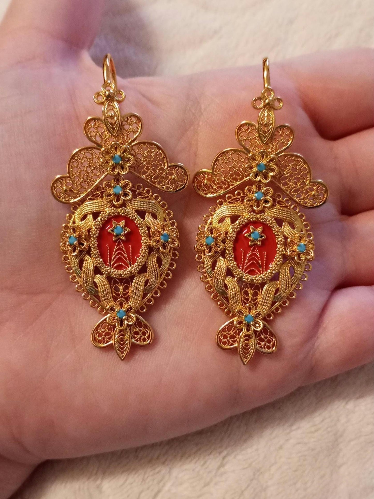 Portuguese Filigree 24Kt Goldfilled Reliquary Earrings