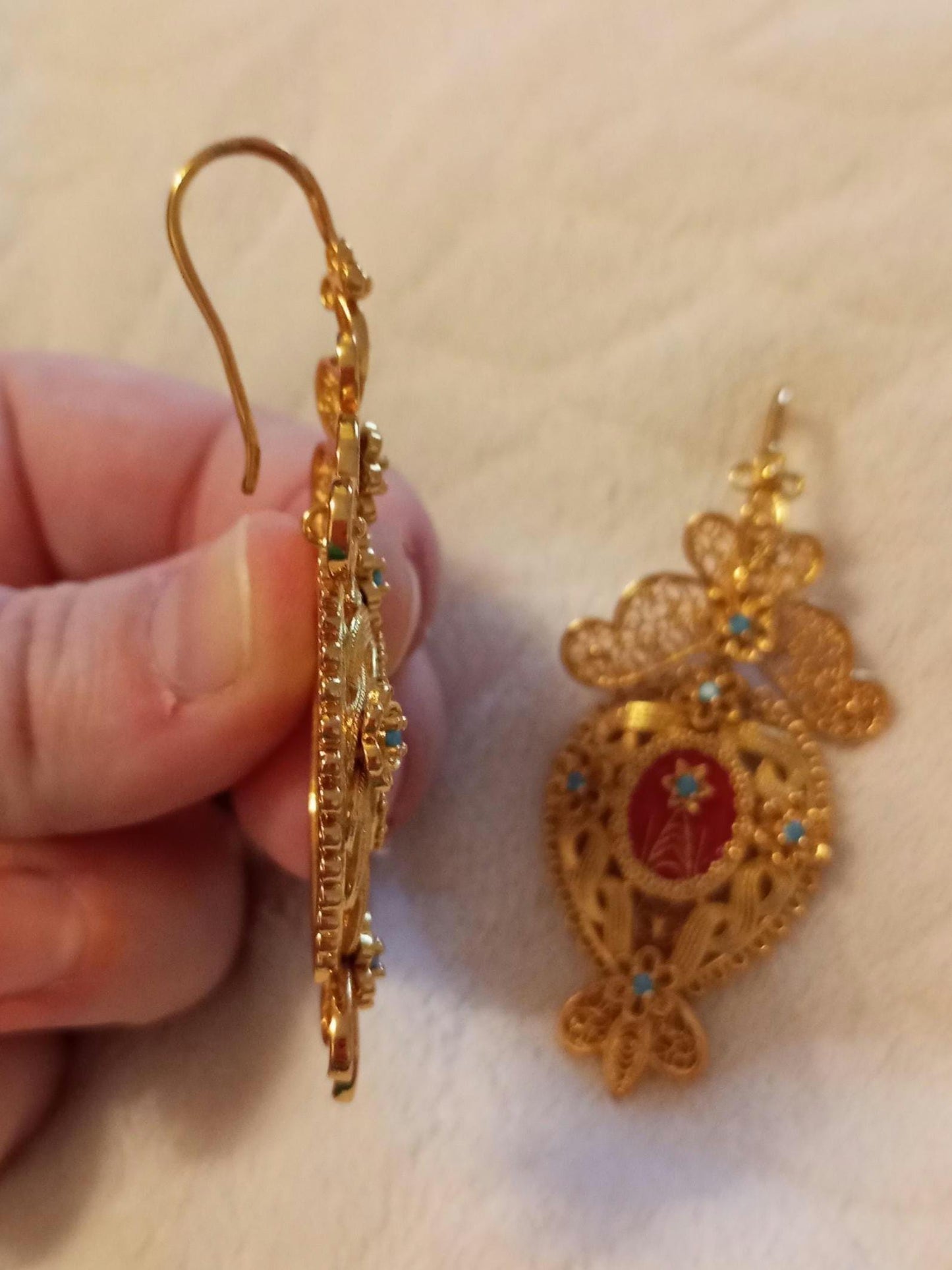 Portuguese Filigree 24Kt Goldfilled Reliquary Earrings