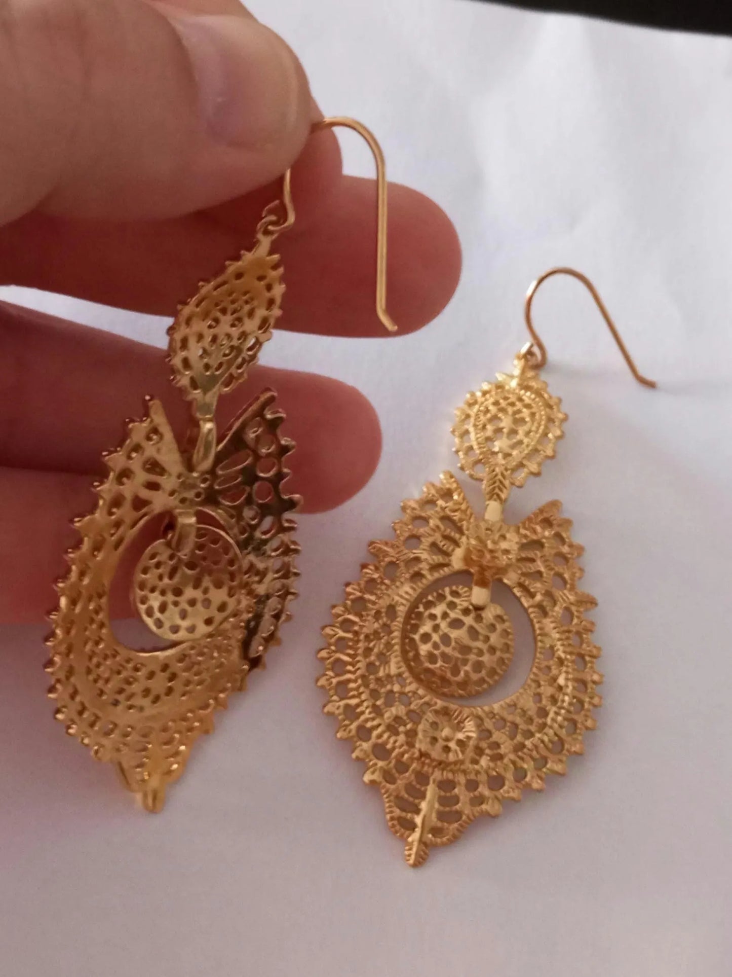 24KT Goldfilled Portuguese Queen Maxi Filigree Earring Handmade