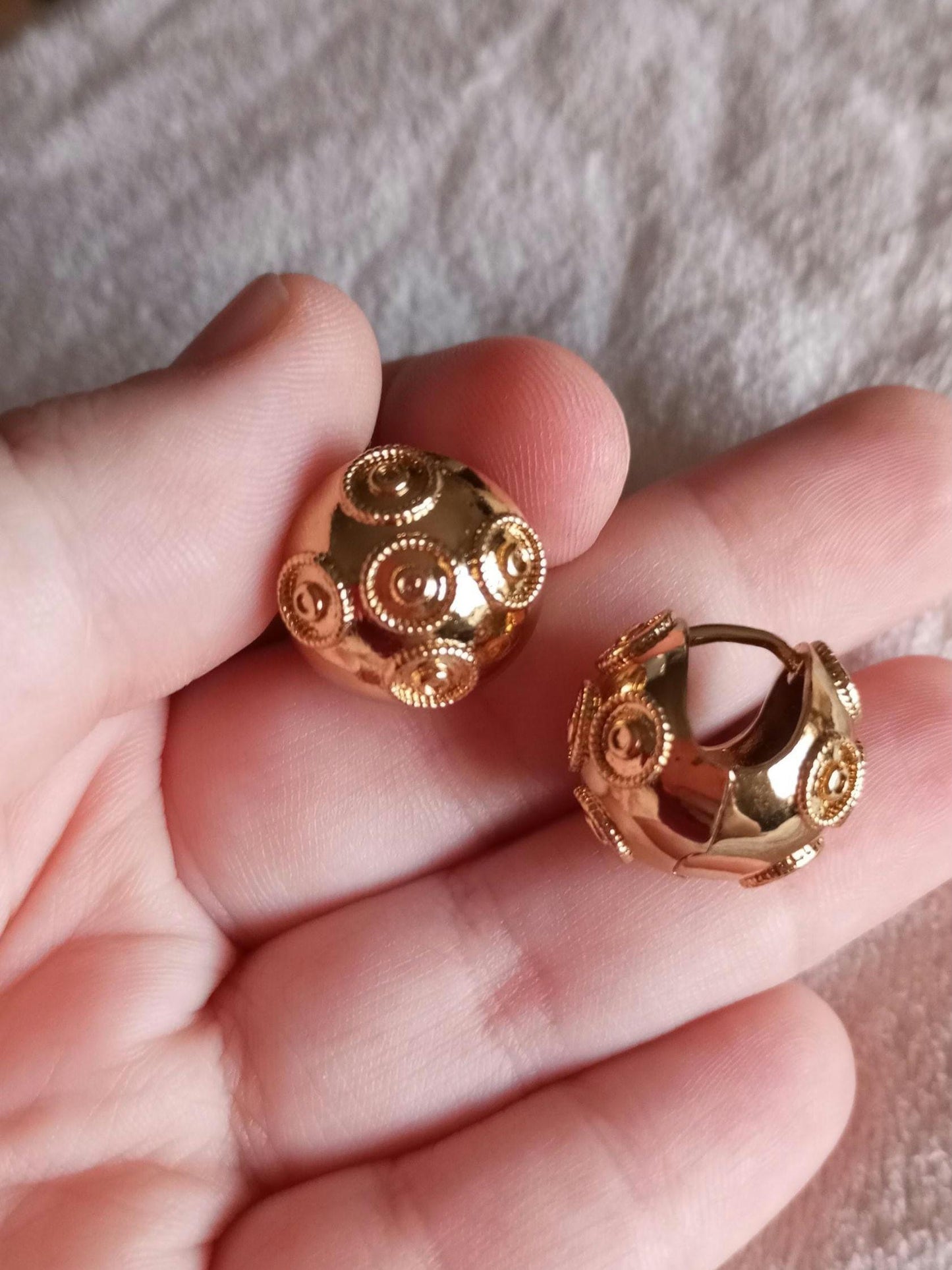 24 Carats Goldfilled Bead of Viana Portuguese Earring Clip-On Stainless Steel Filigree