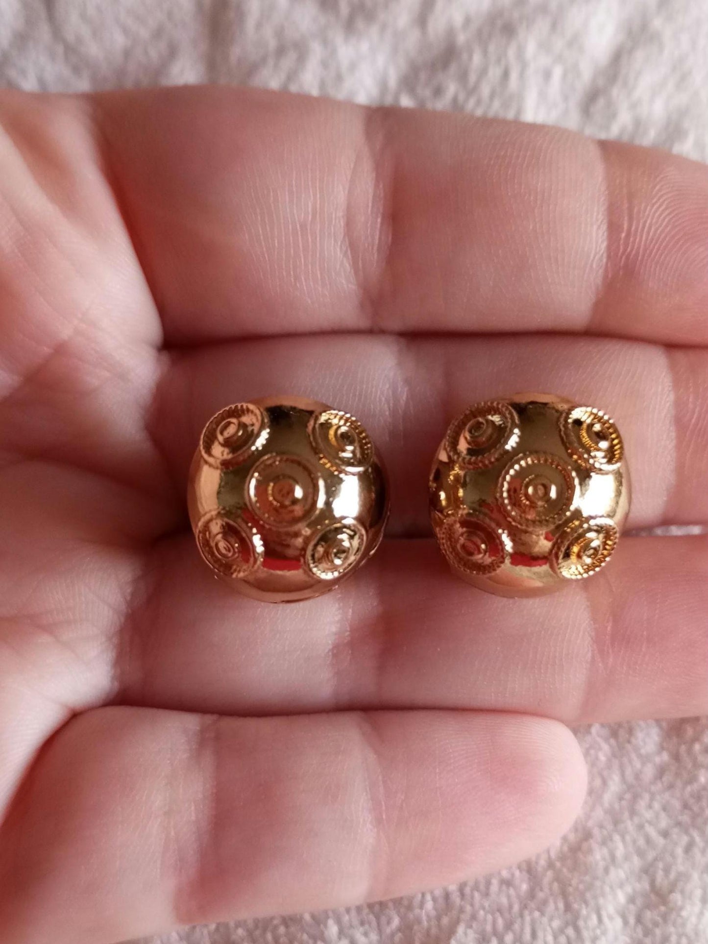24 Carats Goldfilled Bead of Viana Portuguese Earring Clip-On Stainless Steel Filigree