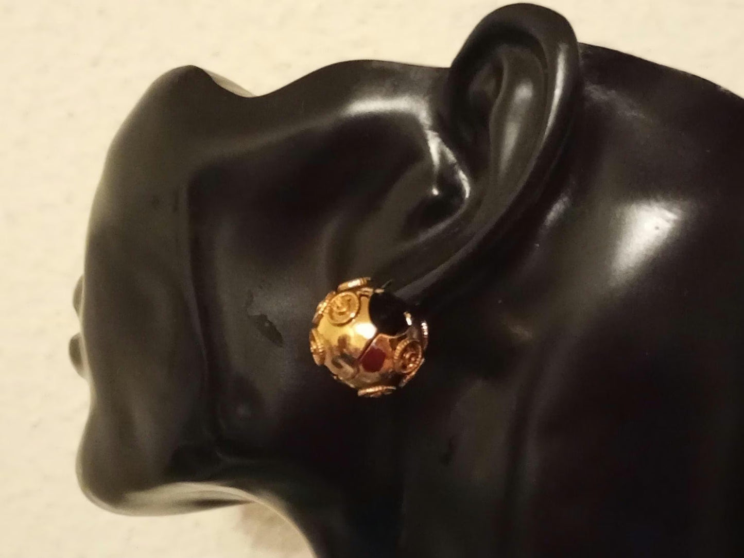 24 Carats Goldfilled Bead of Viana Portuguese Earring Clip-On Stainless Steel Filigree