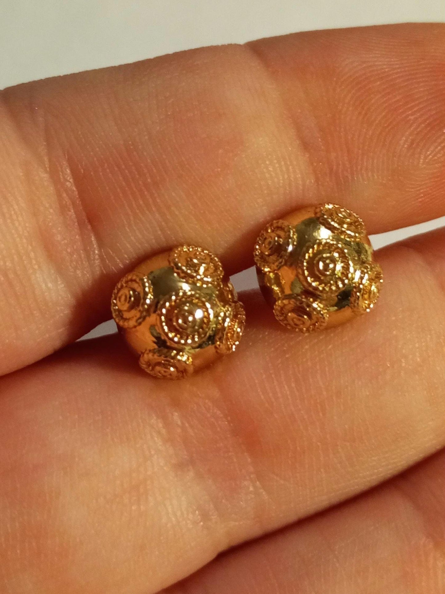 Filigree Earrings 24 Carats Goldfilled Half Bead of Viana Portuguese Stud Gilded Stainless Steel Jewellery
