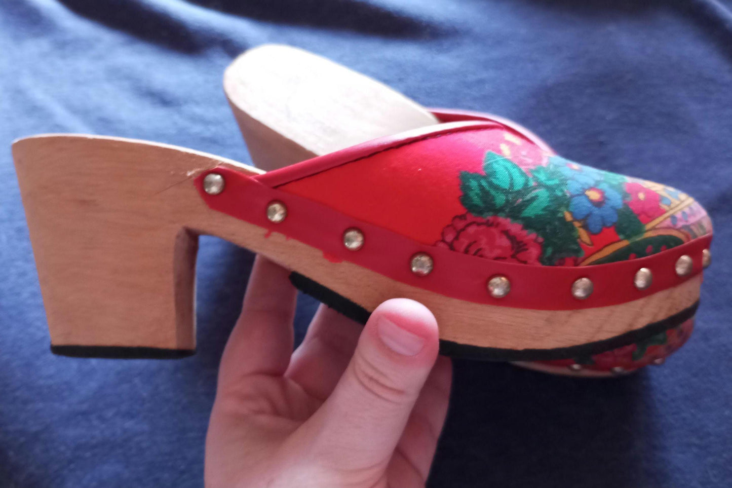 Portuguese Folclore Clogs Wood & Red Tradicional Minho Shawl & FREE Tote Bag