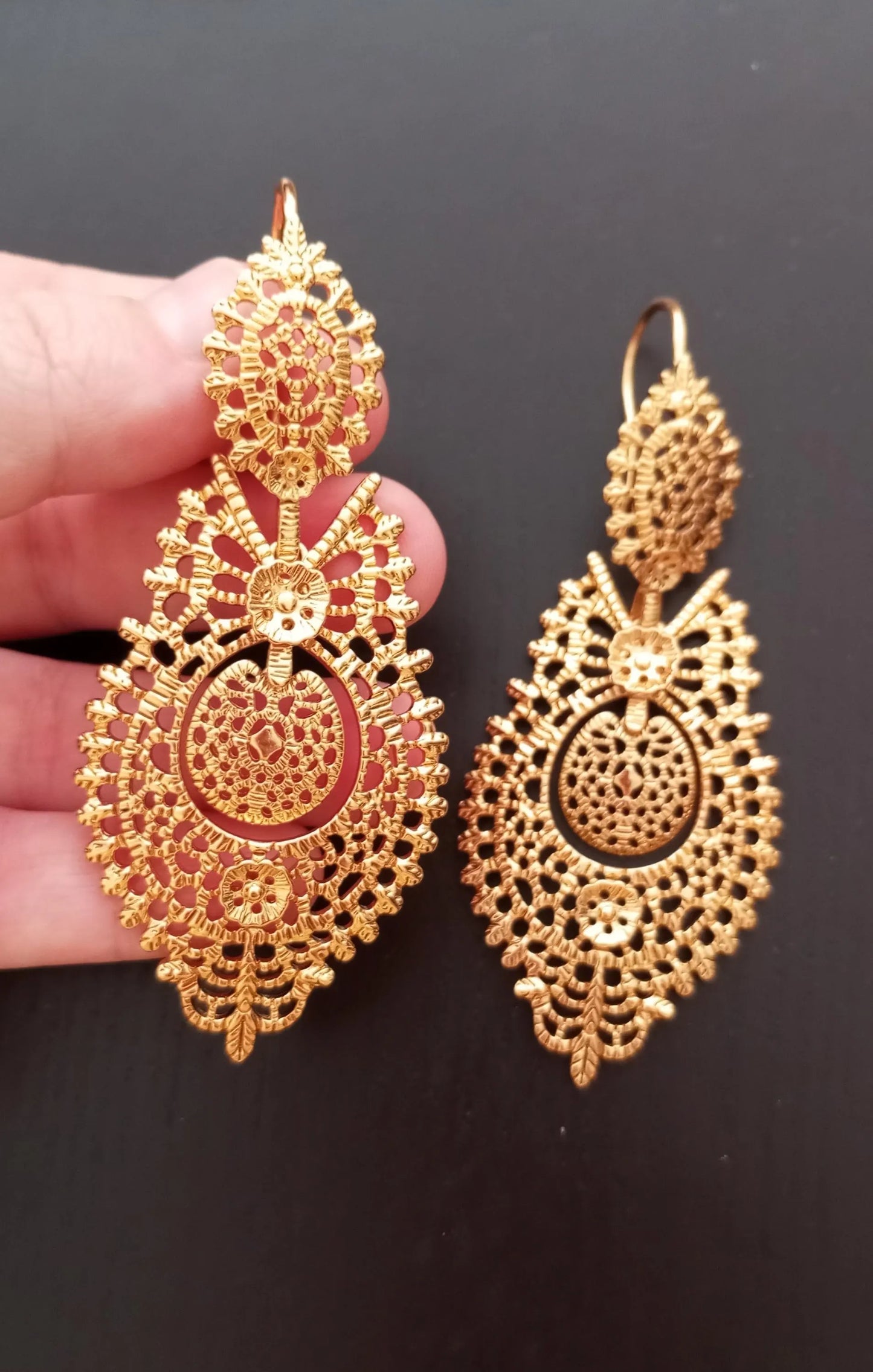 24KT Goldfilled Portuguese Queen SuperMaxi Filigree Earring Handmade
