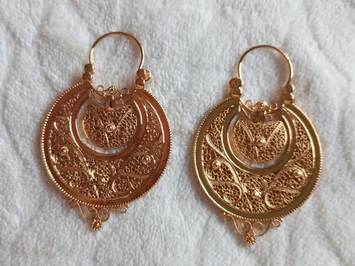 Portuguese Filigree Arrecadas Earrings 24K Goldfilled Stainless Steel Hoop Minho Earrings