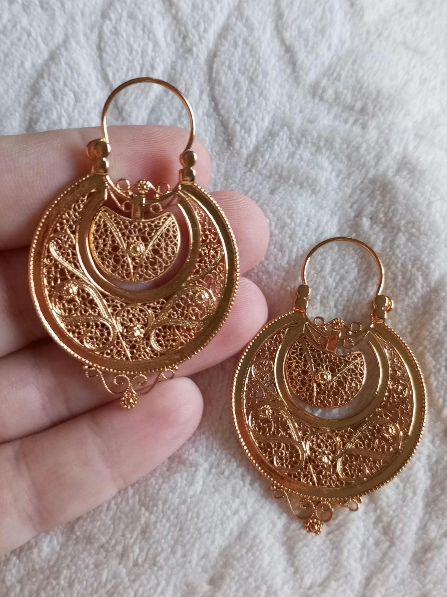 Portuguese Filigree Arrecadas Earrings 24K Goldfilled Stainless Steel Hoop Minho Earrings