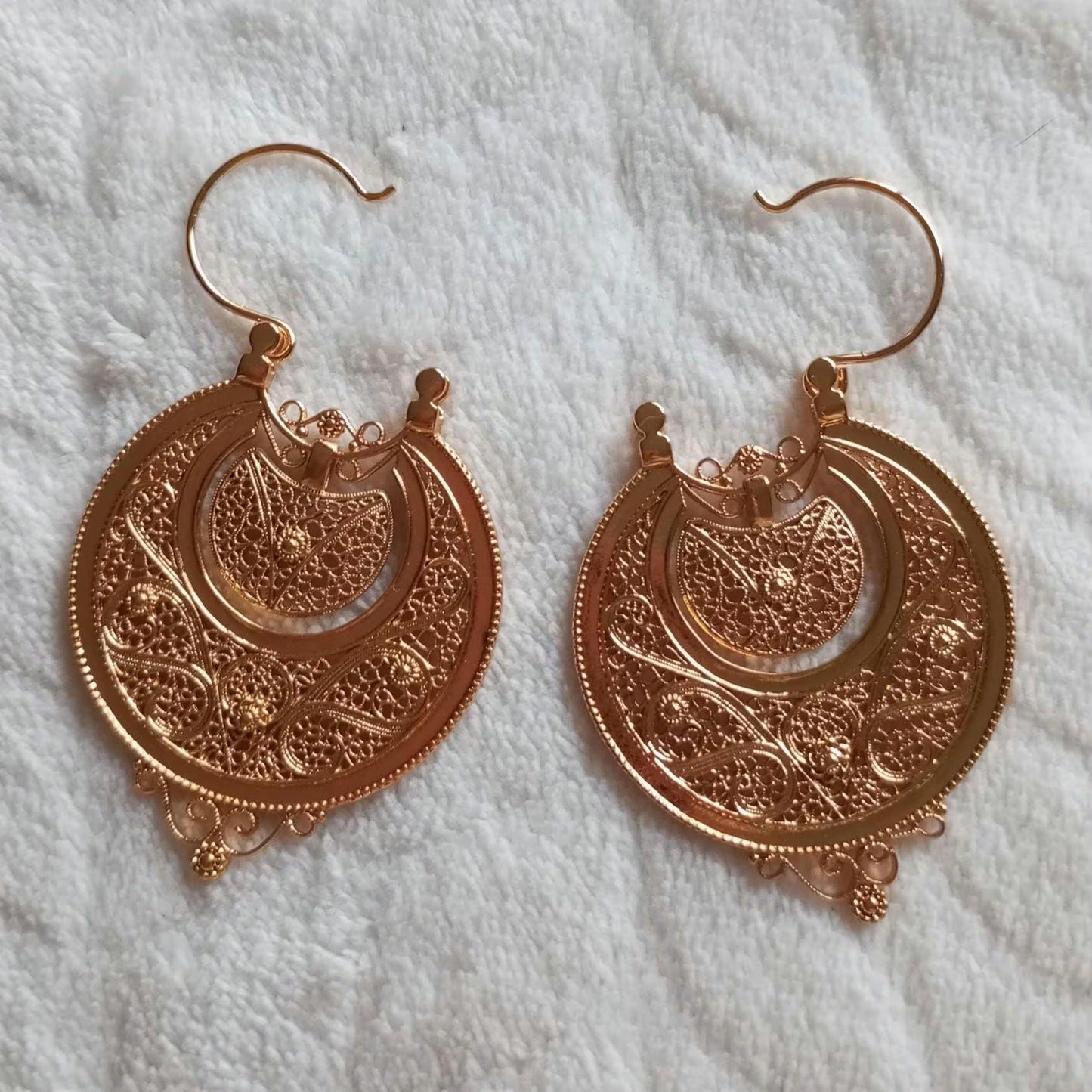 Portuguese Filigree Arrecadas Earrings 24K Goldfilled Stainless Steel Hoop Minho Earrings