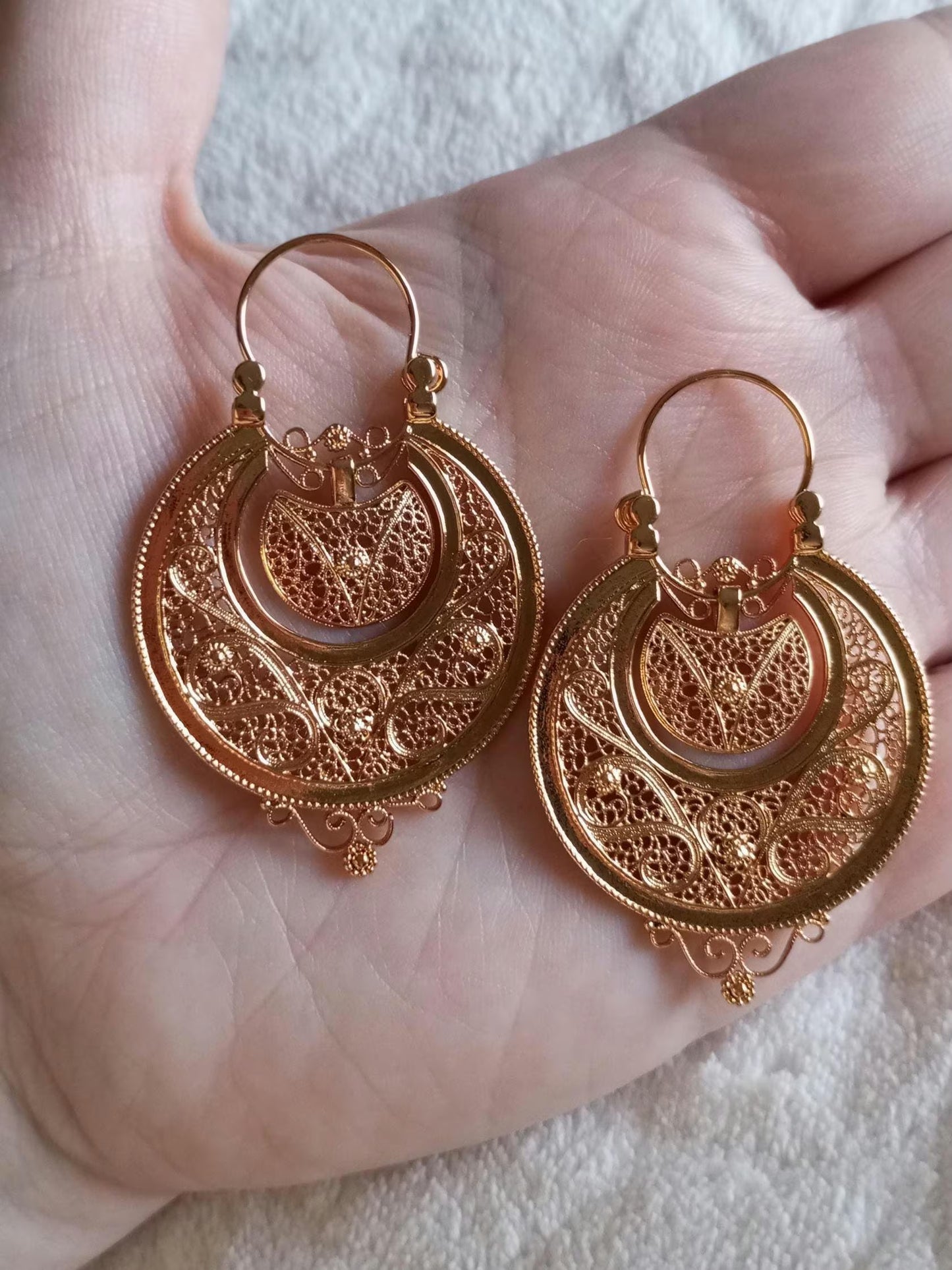 Portuguese Filigree Arrecadas Earrings 24K Goldfilled Stainless Steel Hoop Minho Earrings