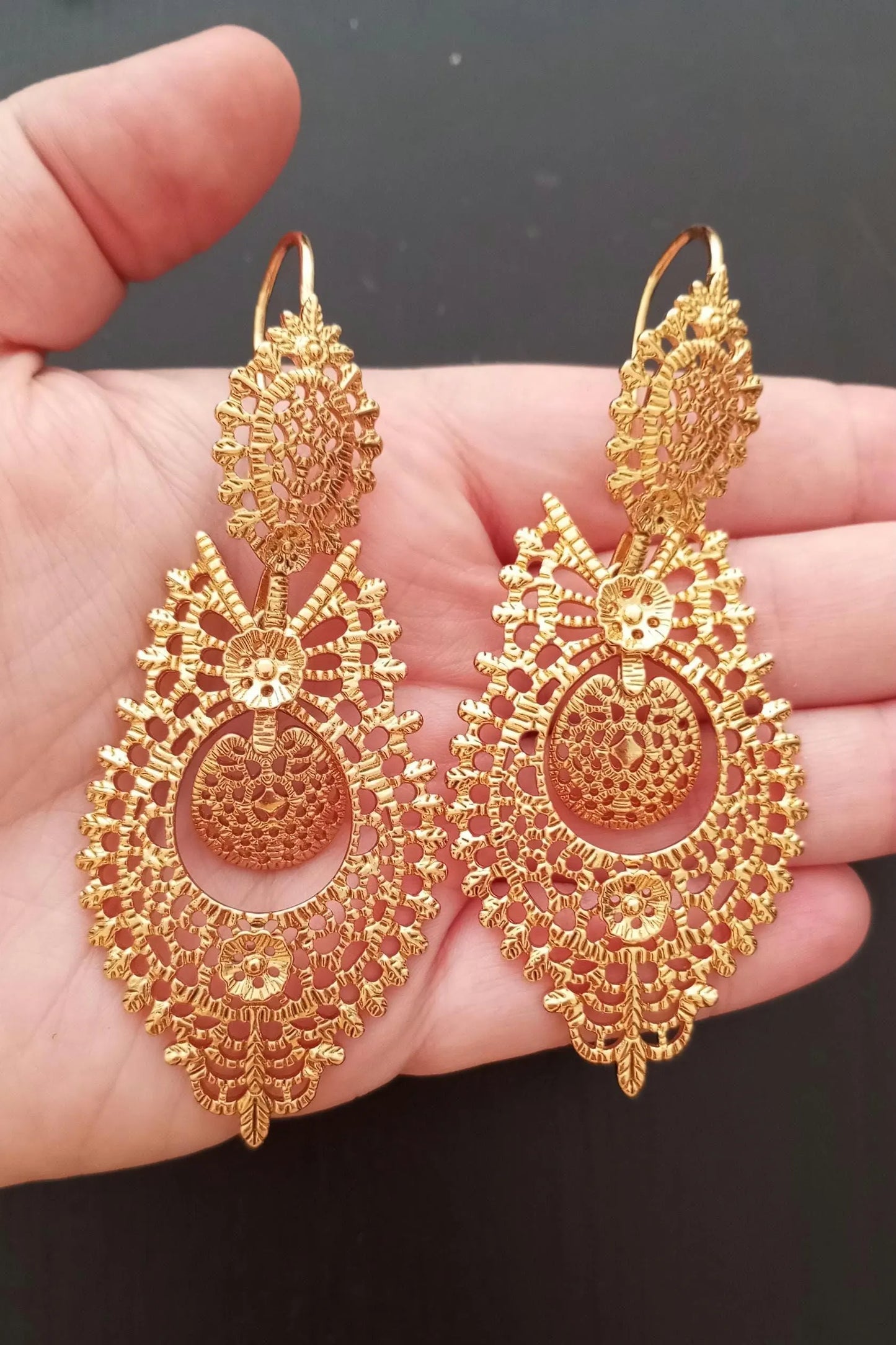24KT Goldfilled Portuguese Queen SuperMaxi Filigree Earring Handmade
