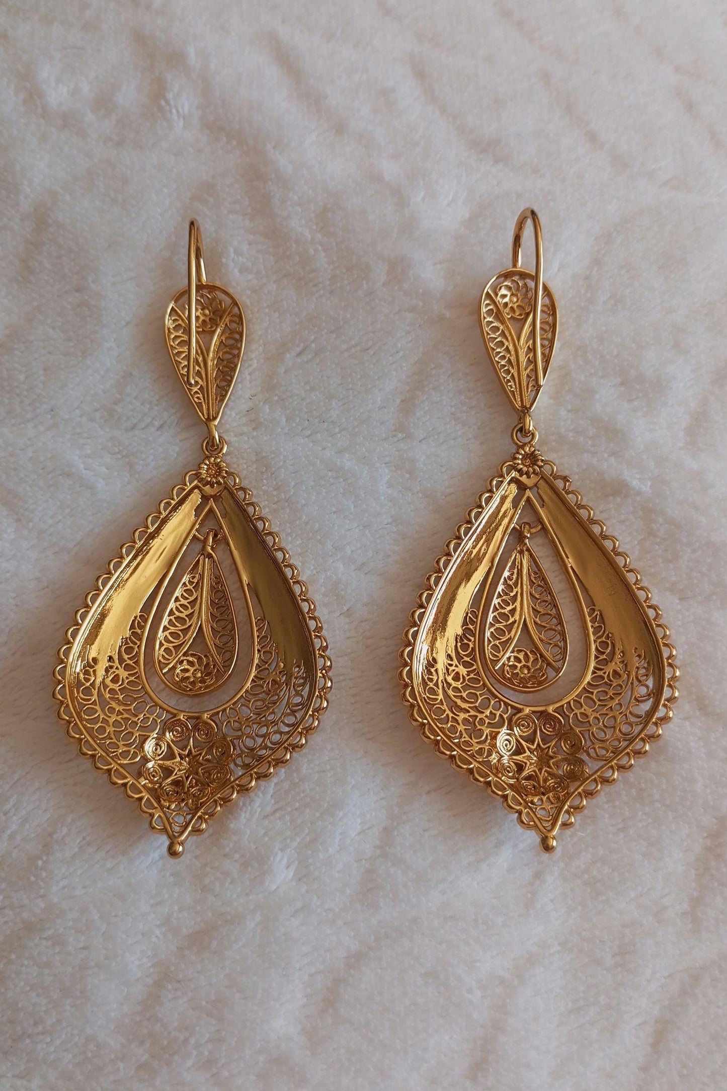 24KT Goldfilled Portuguese Teardrop Earring Filigree Jewelry