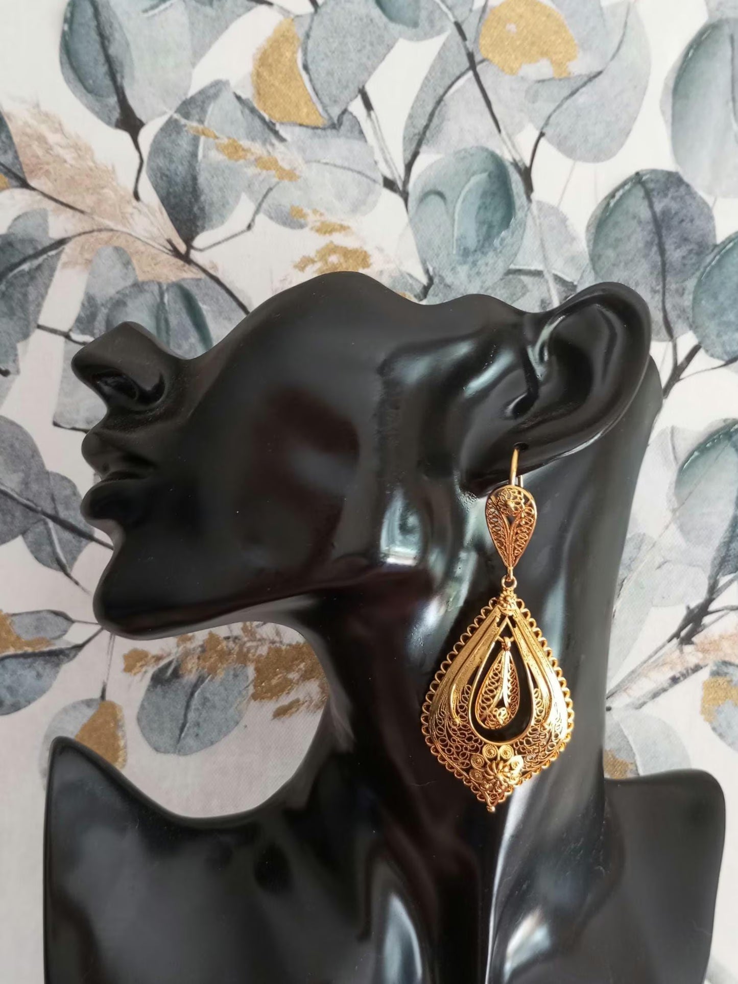 24KT Goldfilled Portuguese Teardrop Earring Filigree Jewelry