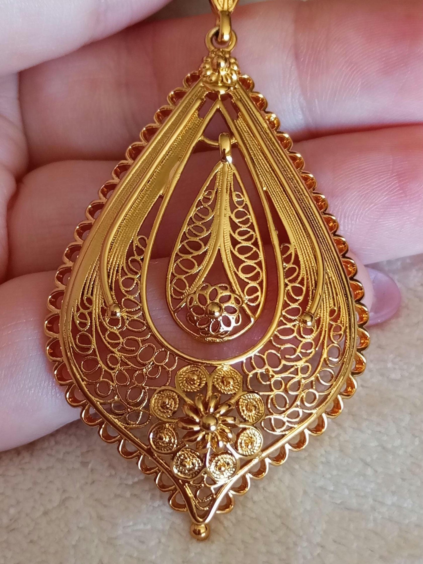24KT Goldfilled Portuguese Teardrop Earring Filigree Jewelry
