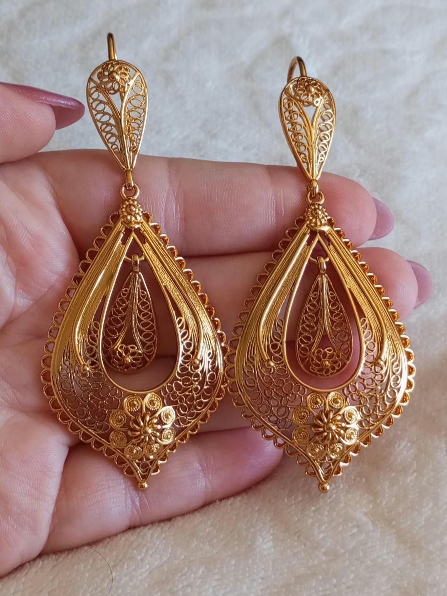 24KT Goldfilled Portuguese Teardrop Earring Filigree Jewelry