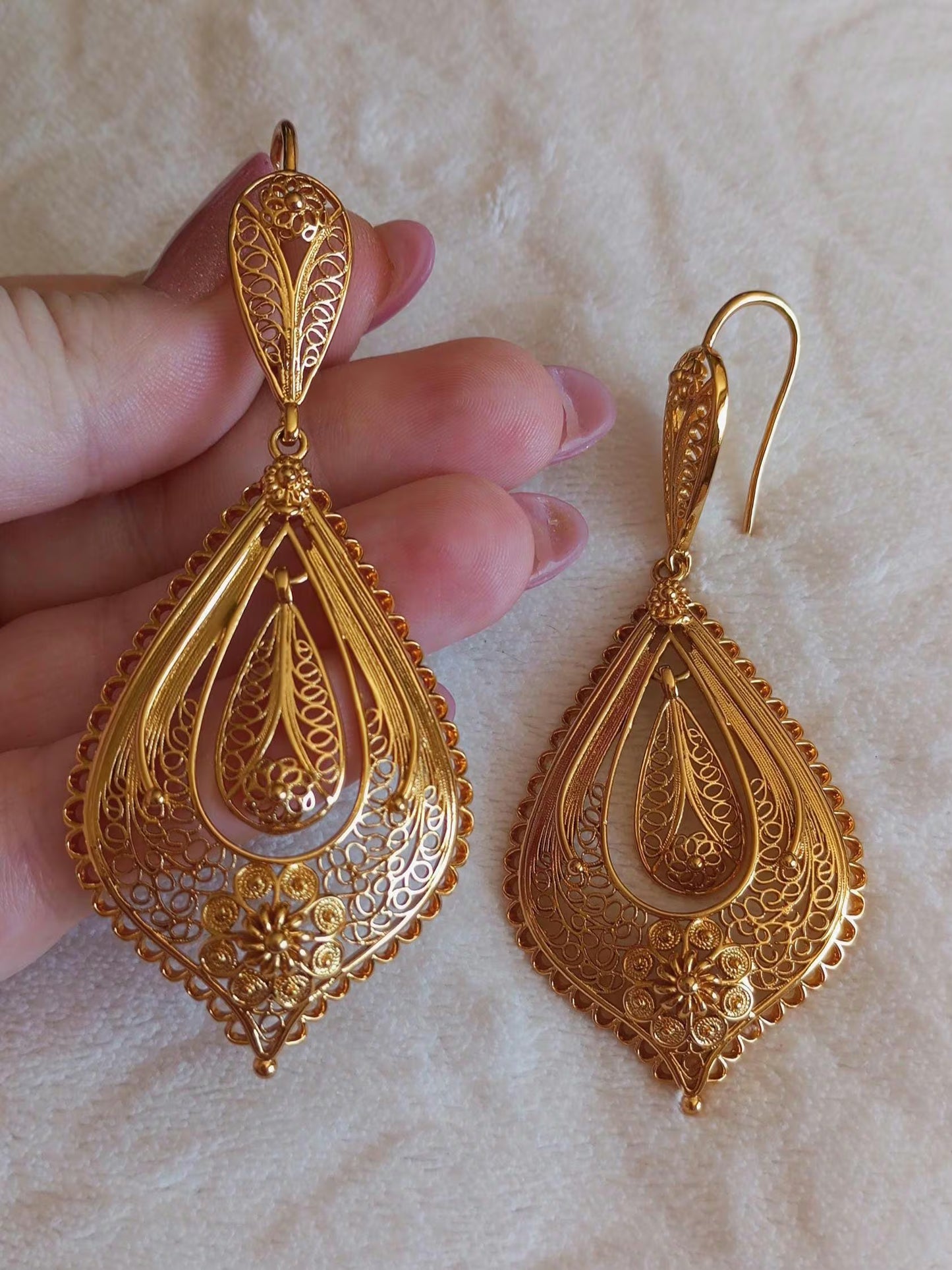 24KT Goldfilled Portuguese Teardrop Earring Filigree Jewelry
