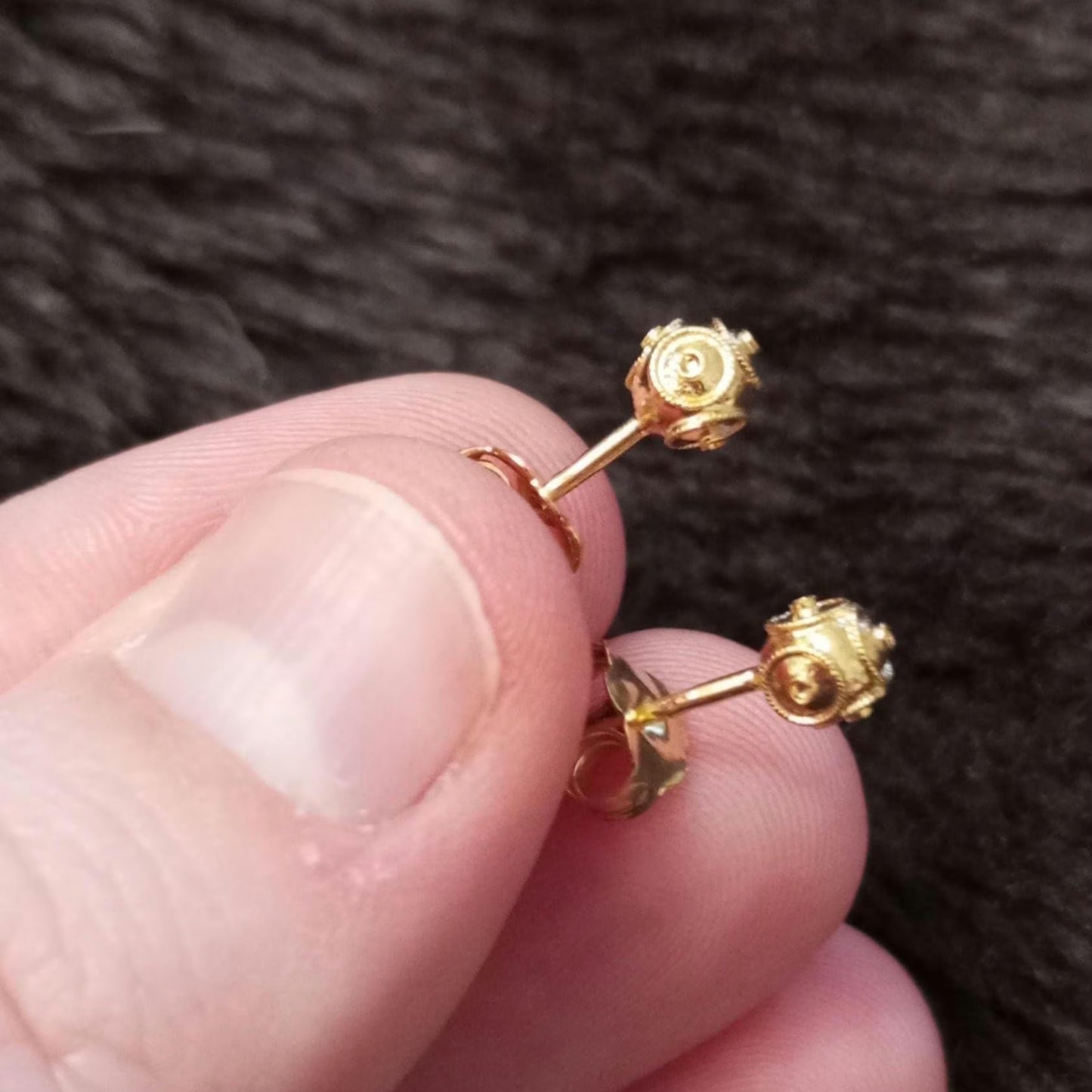 Solid Gold Bead of Viana Filigree Stud Earrings 9mm