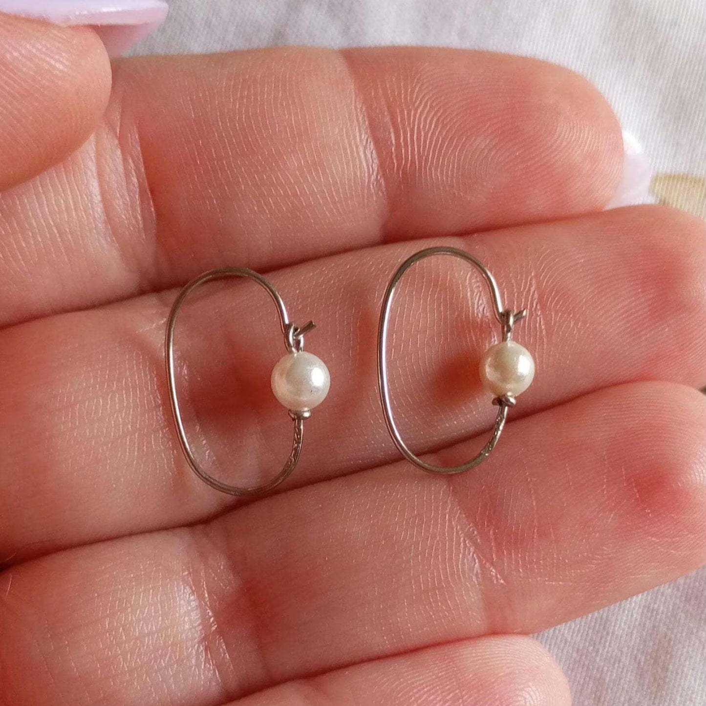 Handmade Gold-Vermeil Hoop Earrings Hematite Silver, White Pearls