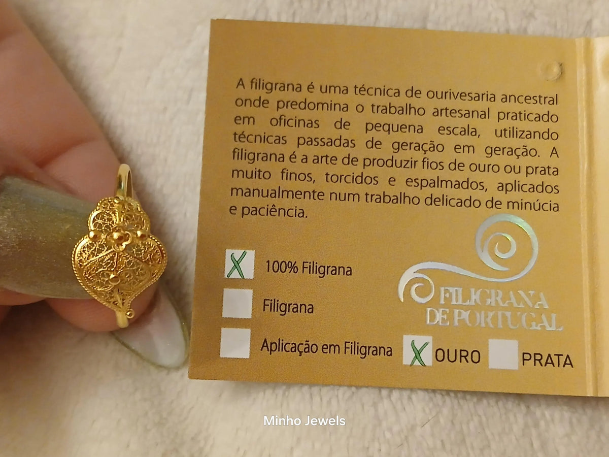 19Kt Gold Portuguese Handmade Filigree Heart of Viana Ring
