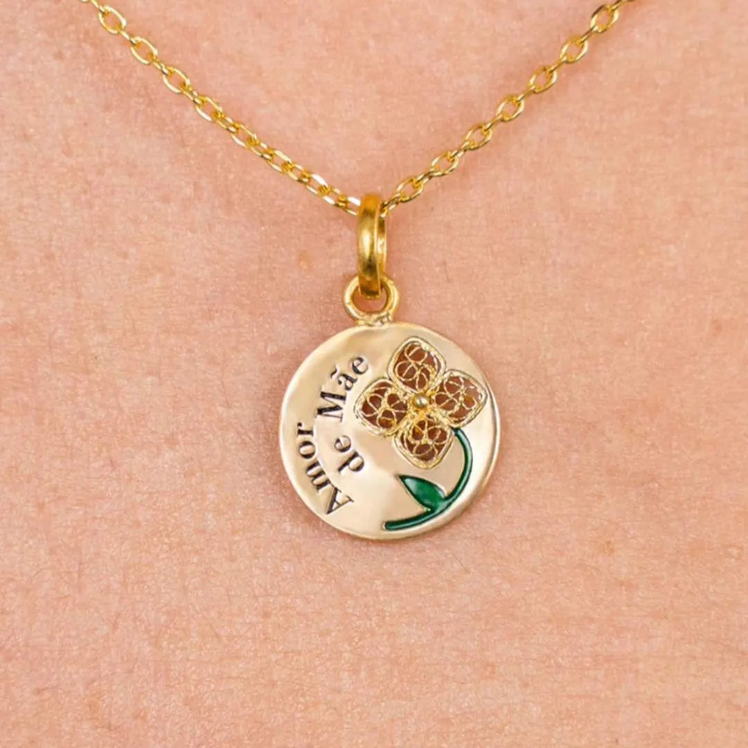 Portuguese Filigree Medallion Pendant: 19.2K Solid Gold, Mother's Love Charm