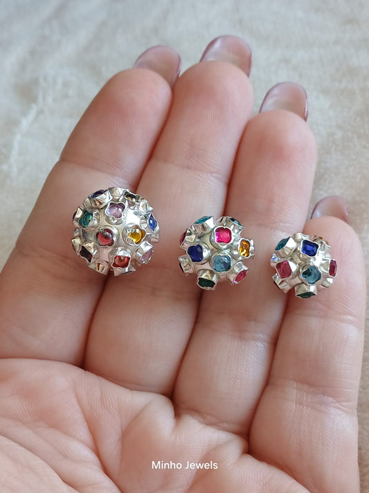 925 Sterling Silver Portuguese Pendant Vintage Style Medallion Mina Multicolor Stone Charm Handmade Portugal