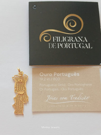 19Kt Gold Map of Portugal Certified Handmade Filigree Pendant