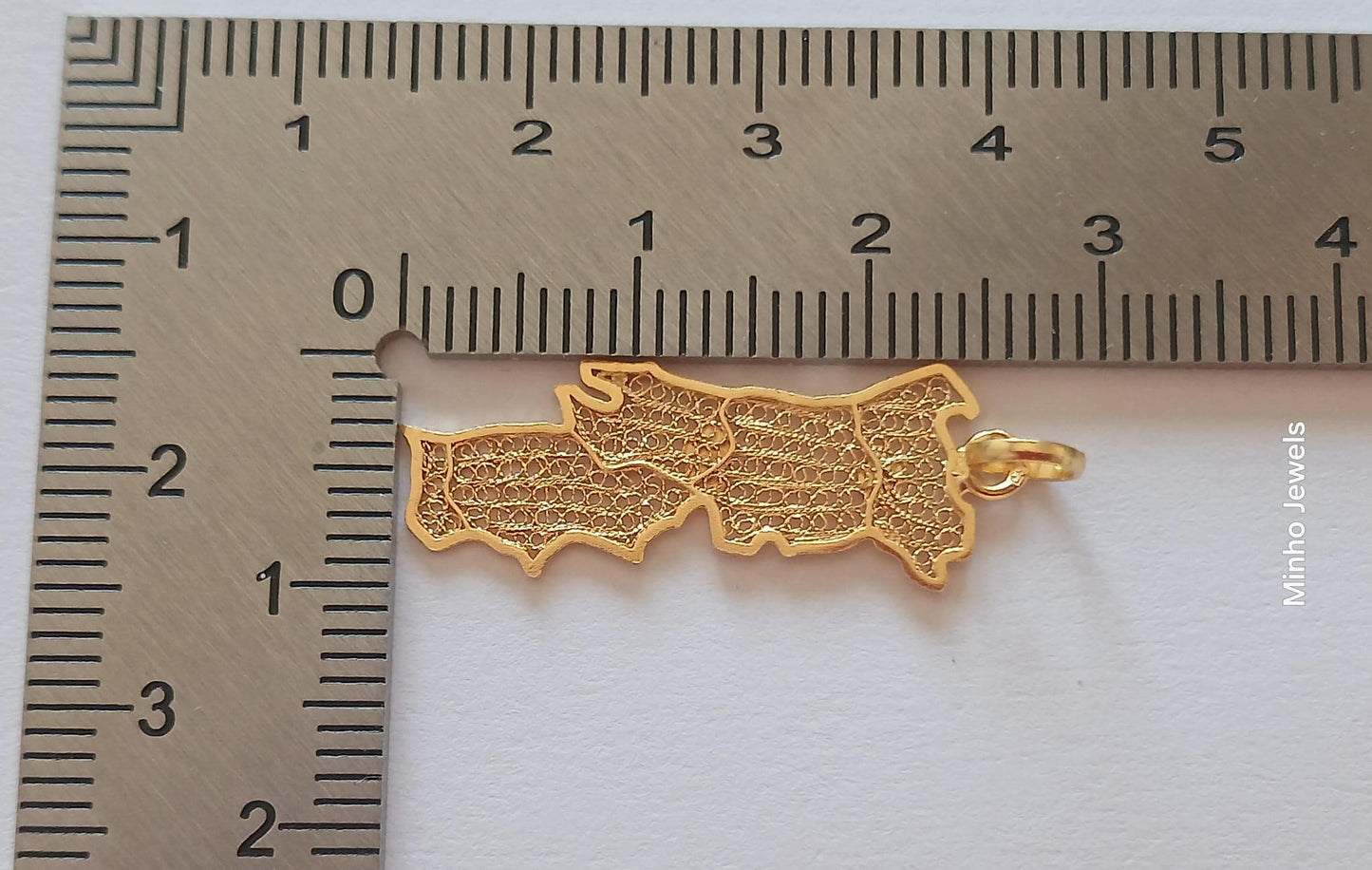 19Kt Gold Map of Portugal Certified Handmade Filigree Pendant