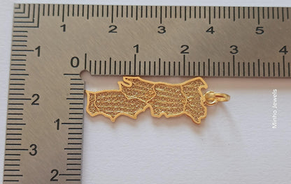 19Kt Gold Map of Portugal Certified Handmade Filigree Pendant