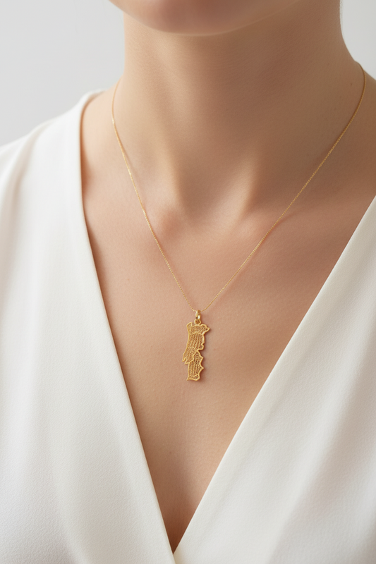 19Kt Gold Map of Portugal Certified Handmade Filigree Pendant