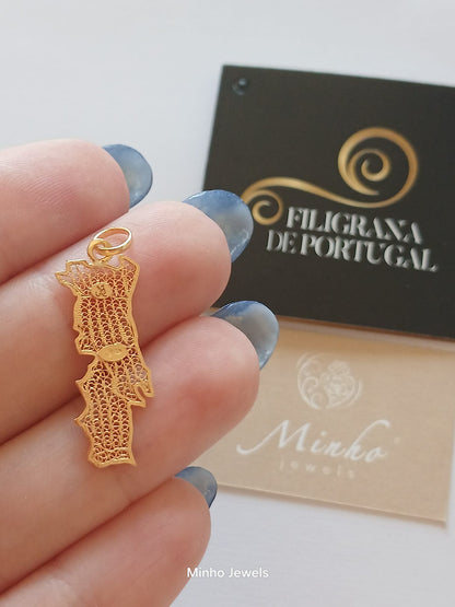 19Kt Gold Map of Portugal Certified Handmade Filigree Pendant