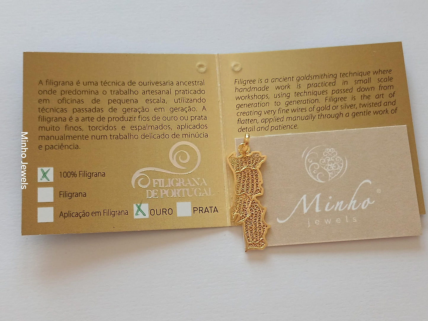 19Kt Gold Map of Portugal Certified Handmade Filigree Pendant