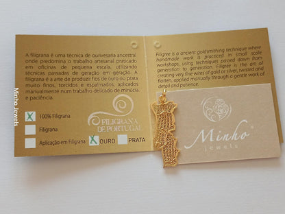 19Kt Gold Map of Portugal Certified Handmade Filigree Pendant