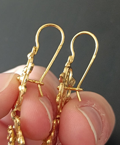Traditional Portuguese Princess Filigree Earrings in Gold-Vermeil, Maxi Size