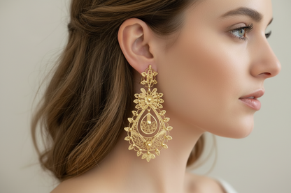 Brincos tradicionais portugueses em filigrana, estilo princesa, em prata vermeil, tamanho maxi.