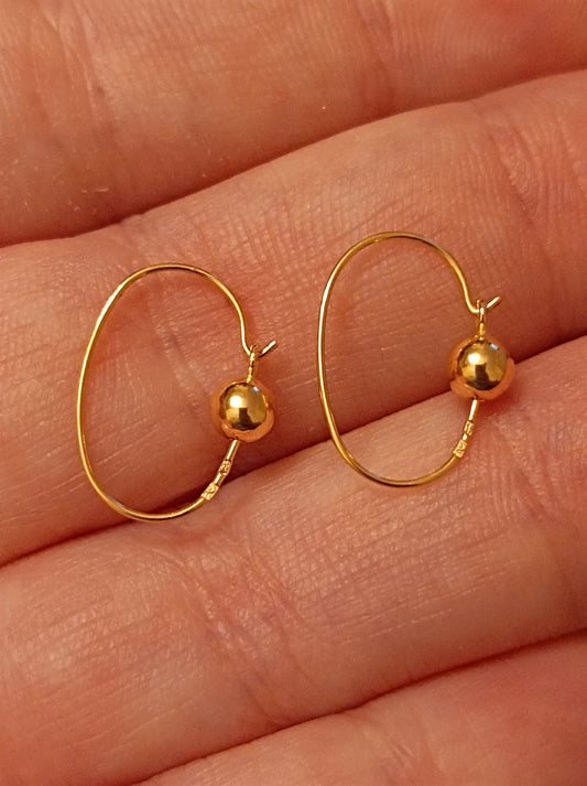 Solid Gold Hoop Earrings with Gold Pearl for Babies, Children Or Adults