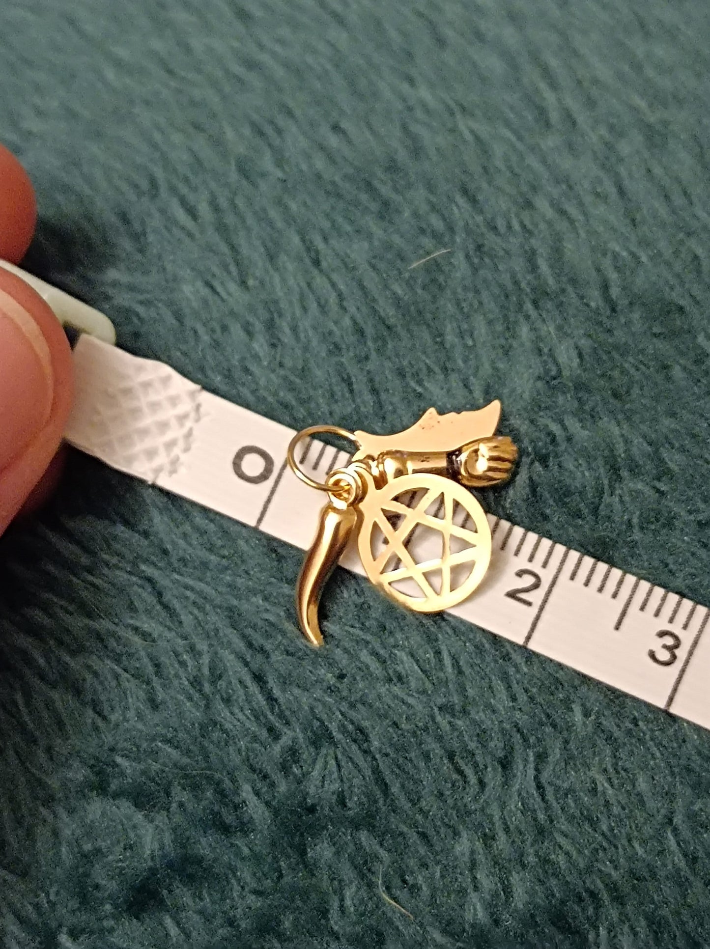 Portuguese Solid Gold Saint Saimon Pendant with 4 Charms Five Pointed Star, Moon, Fig, Horn