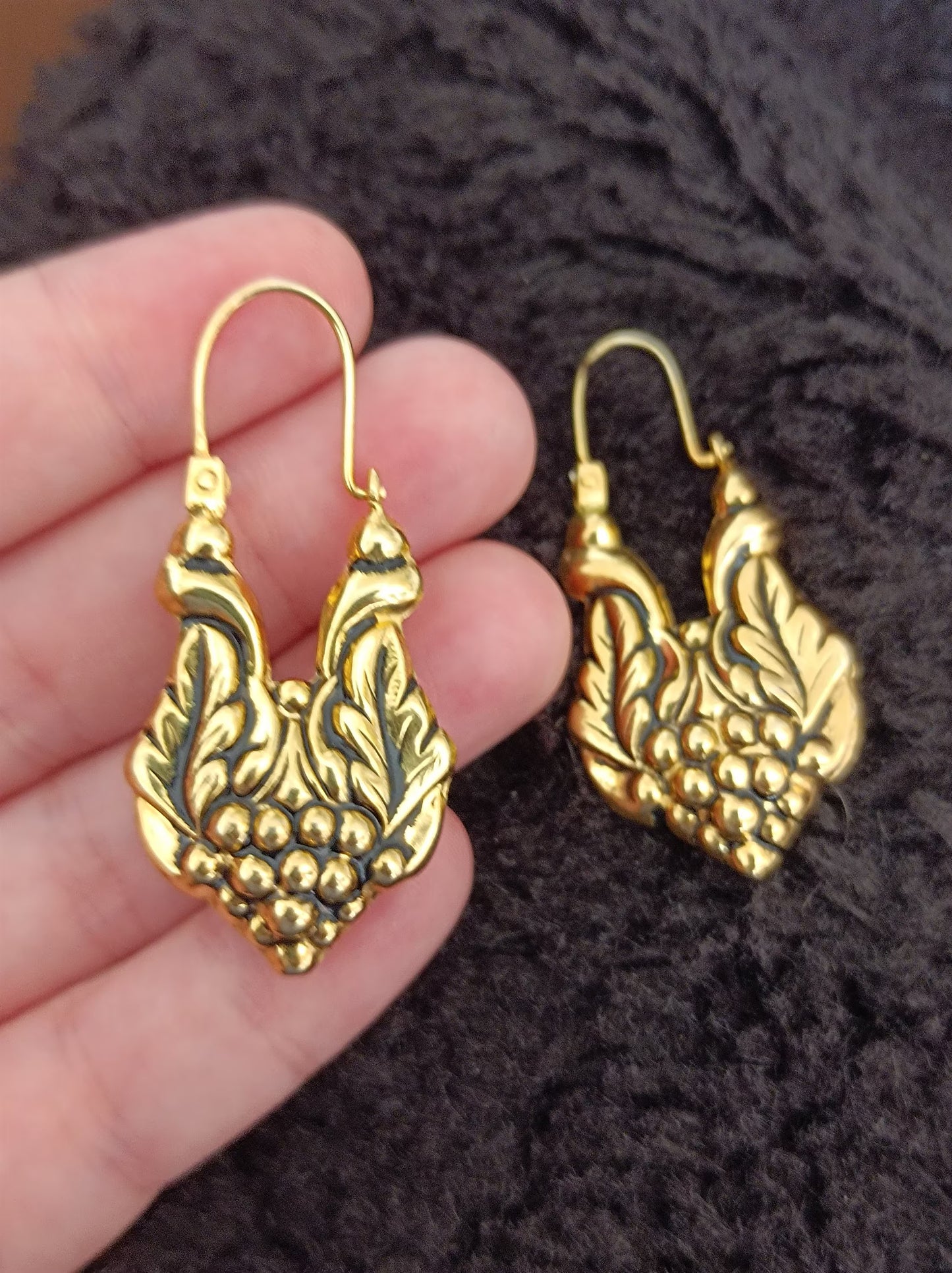 Barroque Grapes and Vines Silver Earrings Gold-plated Handmade Traditional Hoops