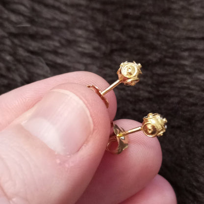 Solid Gold Filigree Viana Bead Stud 4mm Portuguese Earrings