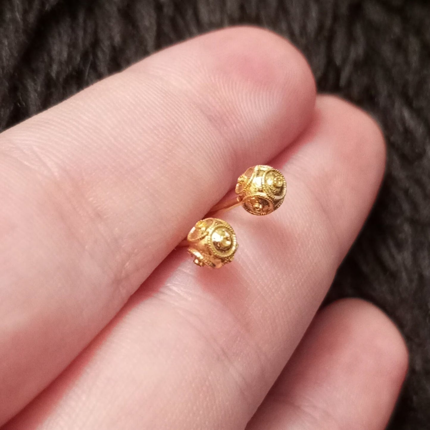 Solid Gold Filigree Viana Bead Stud 4mm Portuguese Earrings