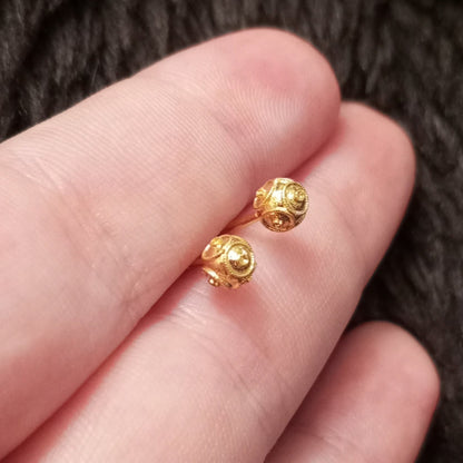 Solid Gold Filigree Viana Bead Stud 4mm Portuguese Earrings