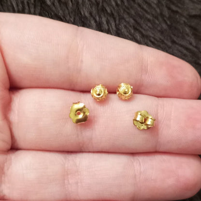 Solid Gold Filigree Viana Bead Stud 4mm Portuguese Earrings